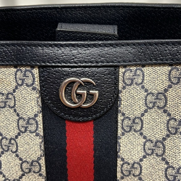 Gucci Ophidia Medium Tote Bag - Beige and Blue Supreme - Picture 2 of 16